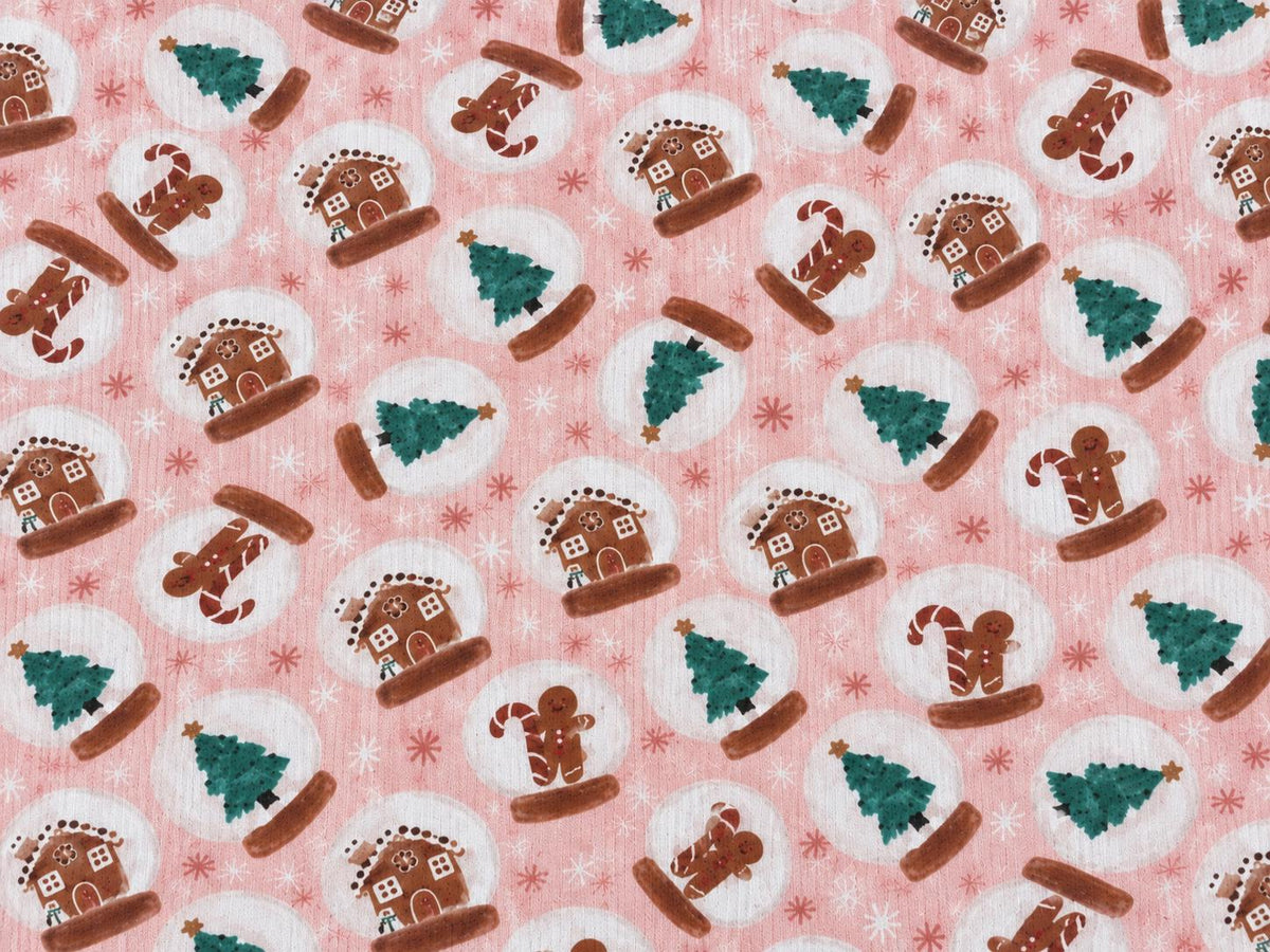 4x2 Rib Knit Brittany Frost Designs Christmas Snow Globe DBP Print #2057 Spandex Stretch 190GSM Fabric 58"-60" Wide By The Yard