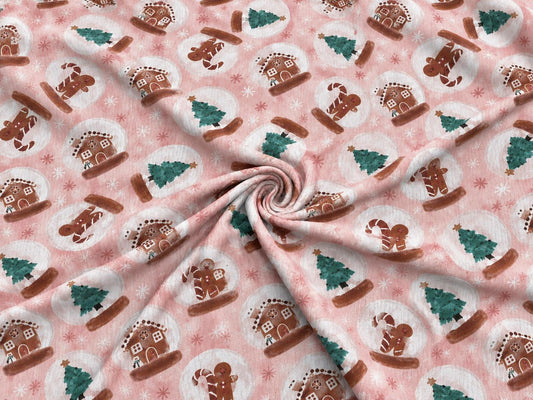 4x2 Rib Knit Brittany Frost Designs Christmas Snow Globe DBP Print #2057 Spandex Stretch 190GSM Fabric 58"-60" Wide By The Yard