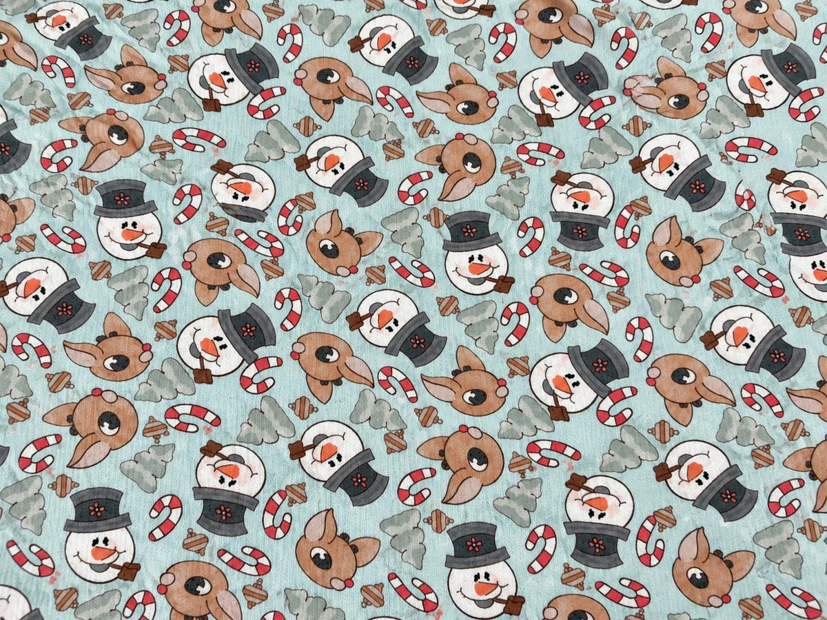 4x2 Rib Knit Brittany Frost Designs Christmas Snowman Reindeer DBP Print #2060 Spandex Stretch 190GSM Fabric 58"-60" Wide By The Yard