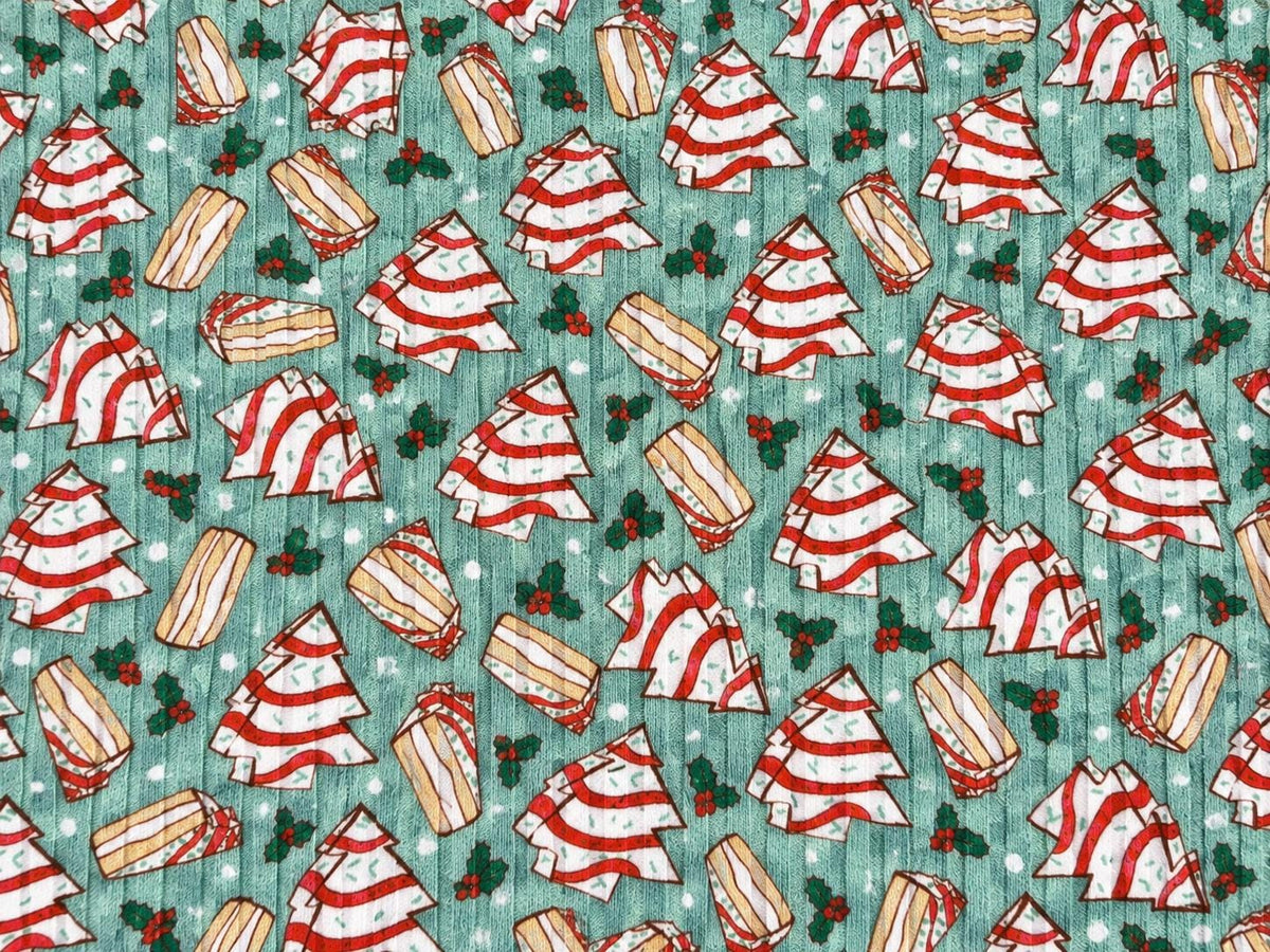 8x3 Rib Brittany Frost Designs Christmas Cake DBP Knit Print #2048 Poly Spandex Stretch 190GSM Apparel Fabric 58"-60" Wide By The Yard