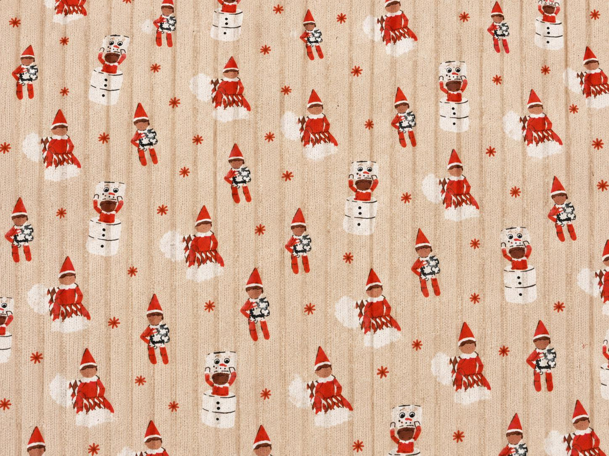 8x3 Rib Brittany Frost Designs Christmas Elf DBP Knit Print #2050 Poly Spandex Stretch 190GSM Apparel Fabric 58"-60" Wide By The Yard