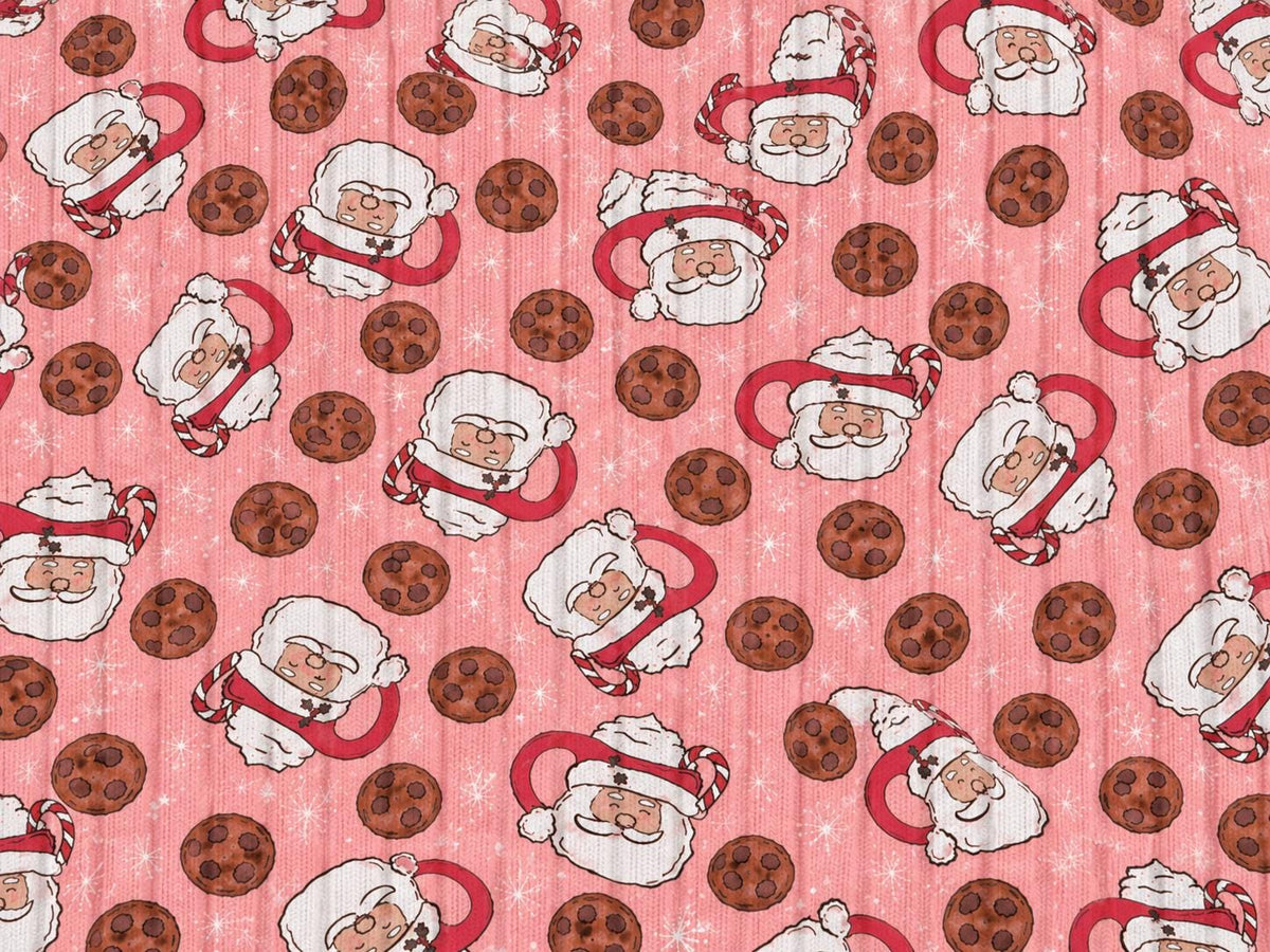 8x3 Rib Brittany Frost Designs Christmas Santa Mug DBP Knit Print #2052 Poly Spandex Stretch 190GSM Apparel Fabric 58"-60" Wide By The Yard
