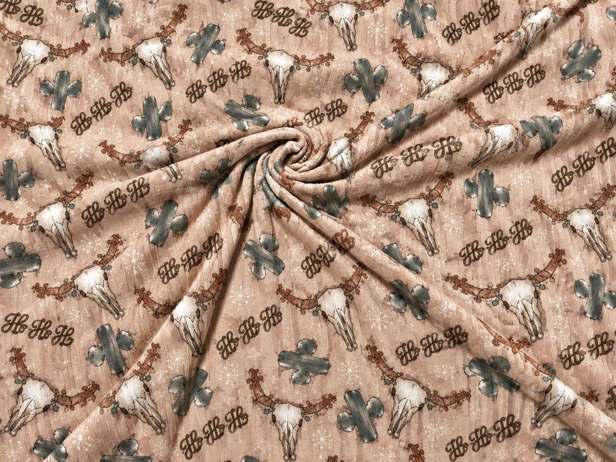 8x3 Rib Brittany Frost Designs Western Christmas DBP Knit Print #2056 Poly Spandex Stretch 190GSM Apparel Fabric 58"-60" Wide By The Yard