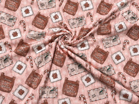 8x3 Rib Brittany Frost Designs Santa's Letters DBP Knit Print #2058 Poly Spandex Stretch 190GSM Apparel Fabric 58"-60" Wide By The Yard