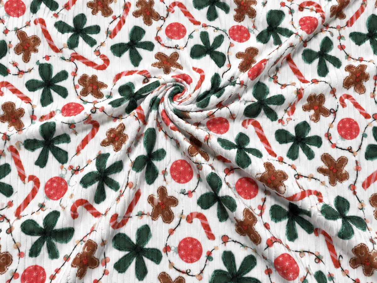 8x3 Rib Brittany Frost Designs Christmas DBP Knit Print #2059 Poly Spandex Stretch 190GSM Apparel Fabric 58"-60" Wide By The Yard