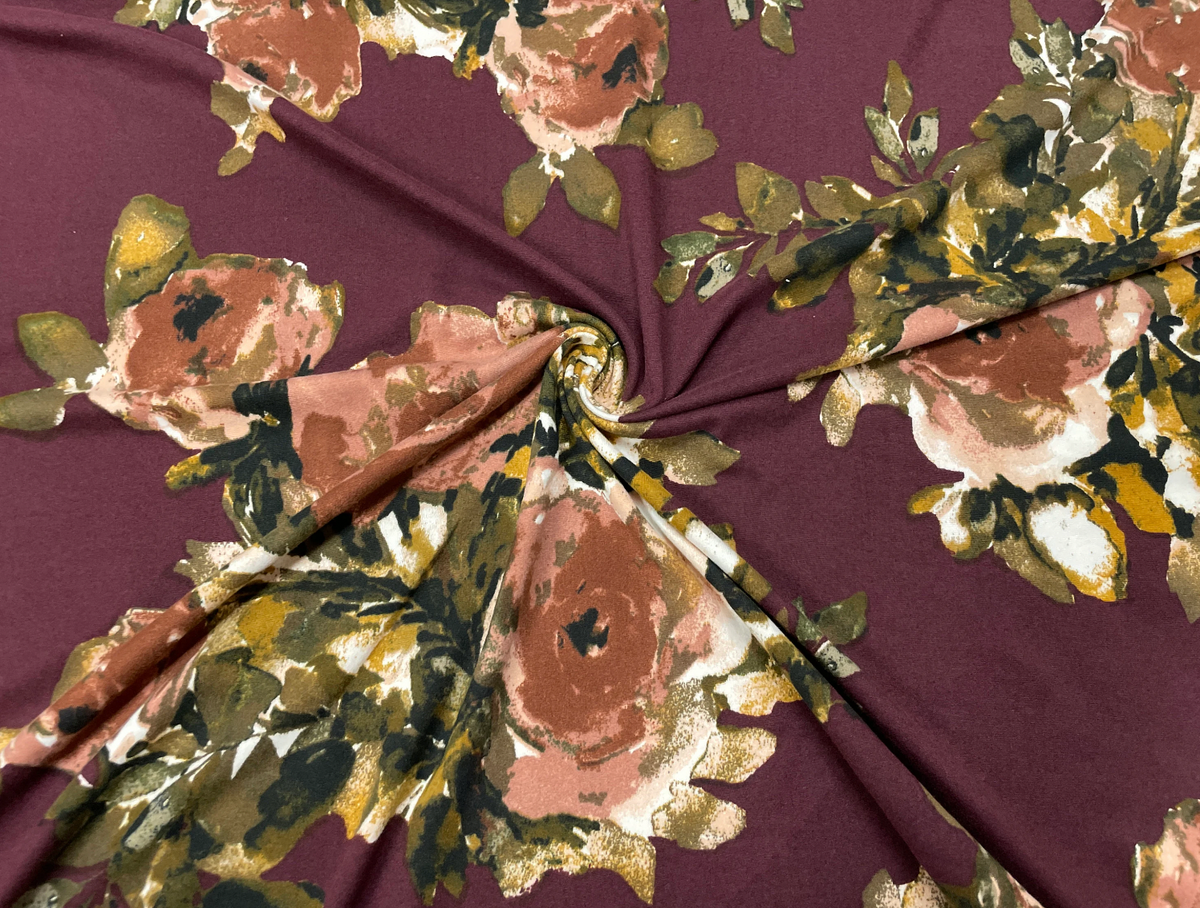 Classic Floral DBP Print #363 Double Brushed Polyester Spandex Apparel Stretch Fabric 190 GSM 58"-60" Wide By The Yard