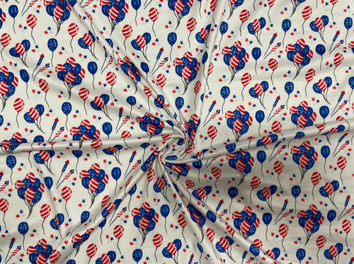 USA Patriotic Balloon DBP Print #226 Double Brushed Polyester Spandex Apparel Stretch Fabric 190 GSM 58