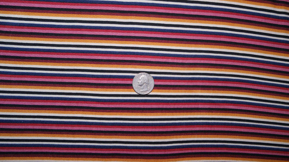 Double Brushed Poly Multicolor Rainbow Stripe Print #43 Poly Spandex Apparel Stretch Fabric 190 GSM 58"-60" Wide By The Yard