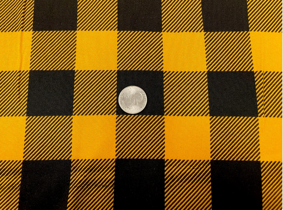 1.75" Buffalo Plaid DBP Print #525 Black Mustard Double Brushed Polyester Spandex Apparel Stretch Fabric 190 GSM 58"-60" Wide By The Yard