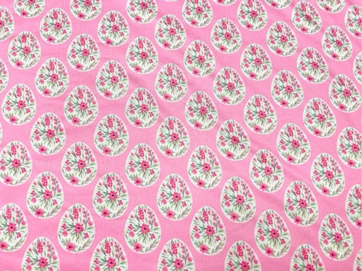 Boho Easter Egg Spring Pink DBP Print #744 Double Brushed Polyester Spandex Apparel Stretch Fabric 190 GSM 58"-60" Wide By The Yard