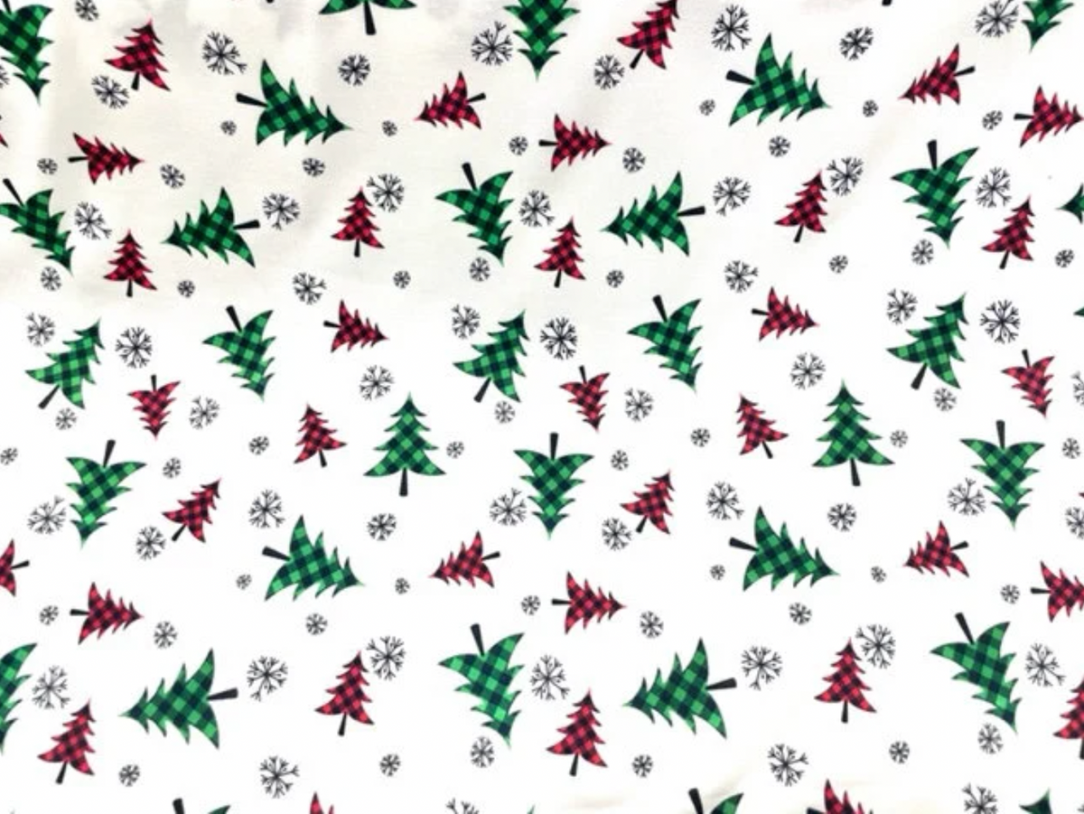 Buffalo Plaid Christmas Tree Xmas DBP Print #665 Double Brushed Polyester Spandex Apparel Stretch Fabric 190 GSM 58"-60" Wide By The Yard