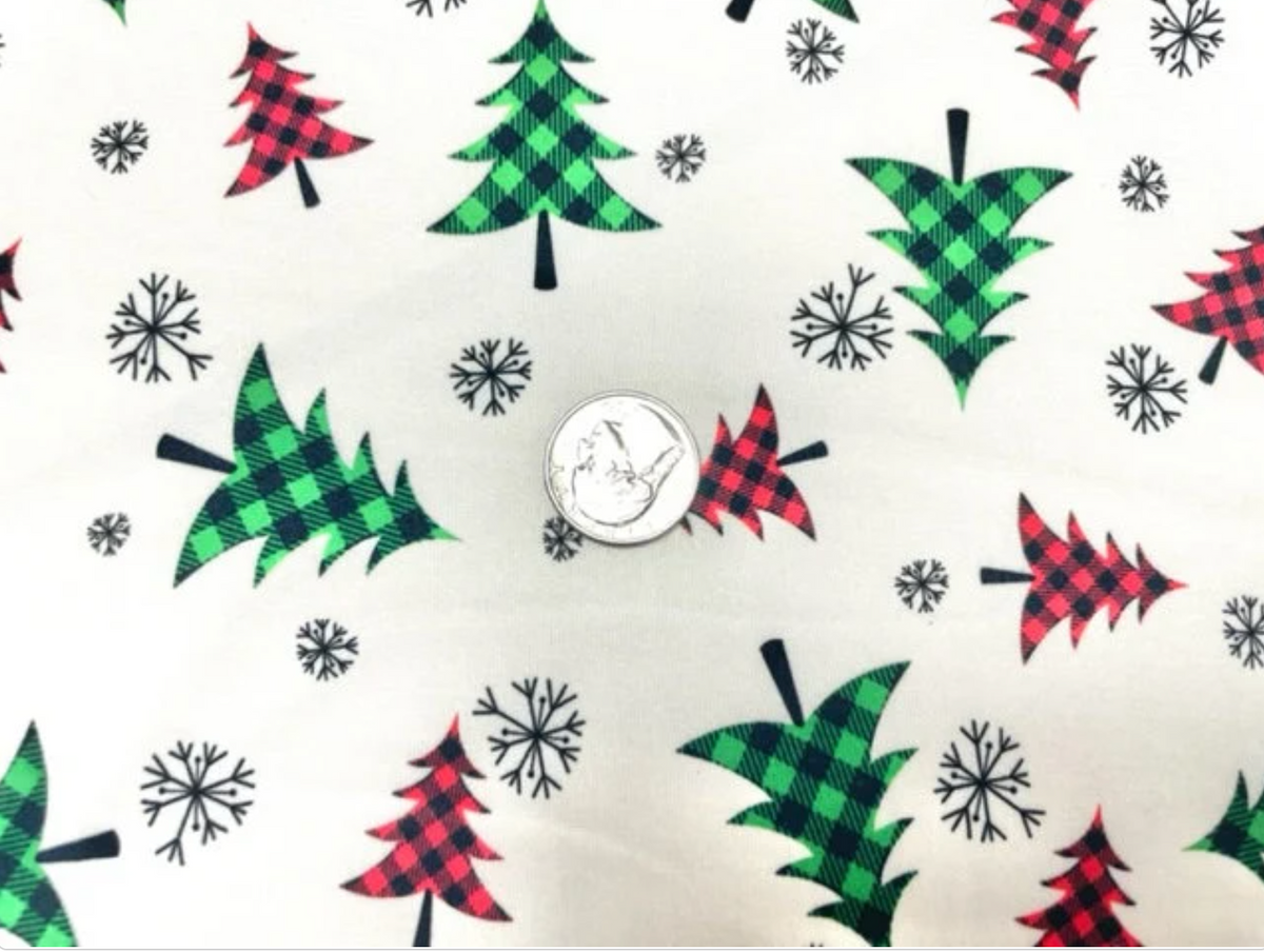 Buffalo Plaid Christmas Tree Xmas DBP Print #665 Double Brushed Polyester Spandex Apparel Stretch Fabric 190 GSM 58"-60" Wide By The Yard