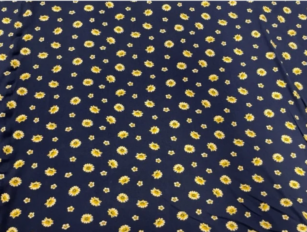 Sunflower Floral Navy DBP Print #530 Double Brushed Polyester Spandex Apparel Stretch Fabric 190 GSM 58"-60" Wide By The Yard