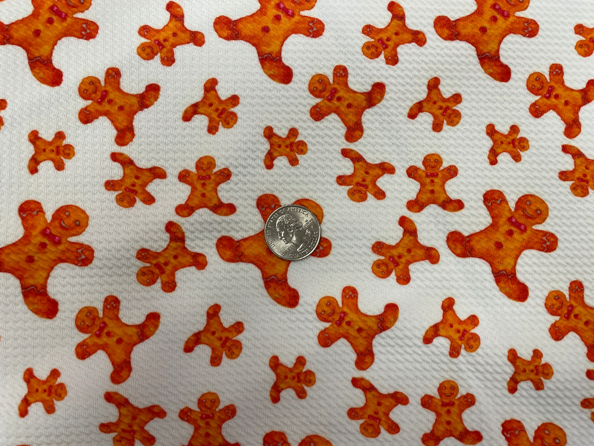 Gingerbread Man Bullet Print #470 Ribbed Scuba Techno Double Knit 2-Way Stretch Poly Spandex Apparel Craft Fabric 58"-60" Wide BTY