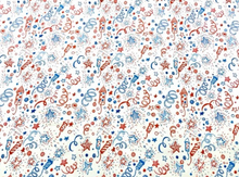 Load image into Gallery viewer, Doodle Fireworks Fourth of July DBP Print #739 Double Brushed Polyester Spandex Apparel Stretch Fabric 190 GSM 58&quot;-60&quot; Wide By The Yard