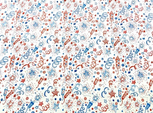 Doodle Fireworks Fourth of July DBP Print #739 Double Brushed Polyester Spandex Apparel Stretch Fabric 190 GSM 58"-60" Wide By The Yard