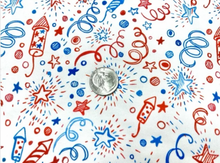 Load image into Gallery viewer, Doodle Fireworks Fourth of July DBP Print #739 Double Brushed Polyester Spandex Apparel Stretch Fabric 190 GSM 58&quot;-60&quot; Wide By The Yard