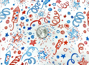 Doodle Fireworks Fourth of July DBP Print #739 Double Brushed Polyester Spandex Apparel Stretch Fabric 190 GSM 58"-60" Wide By The Yard