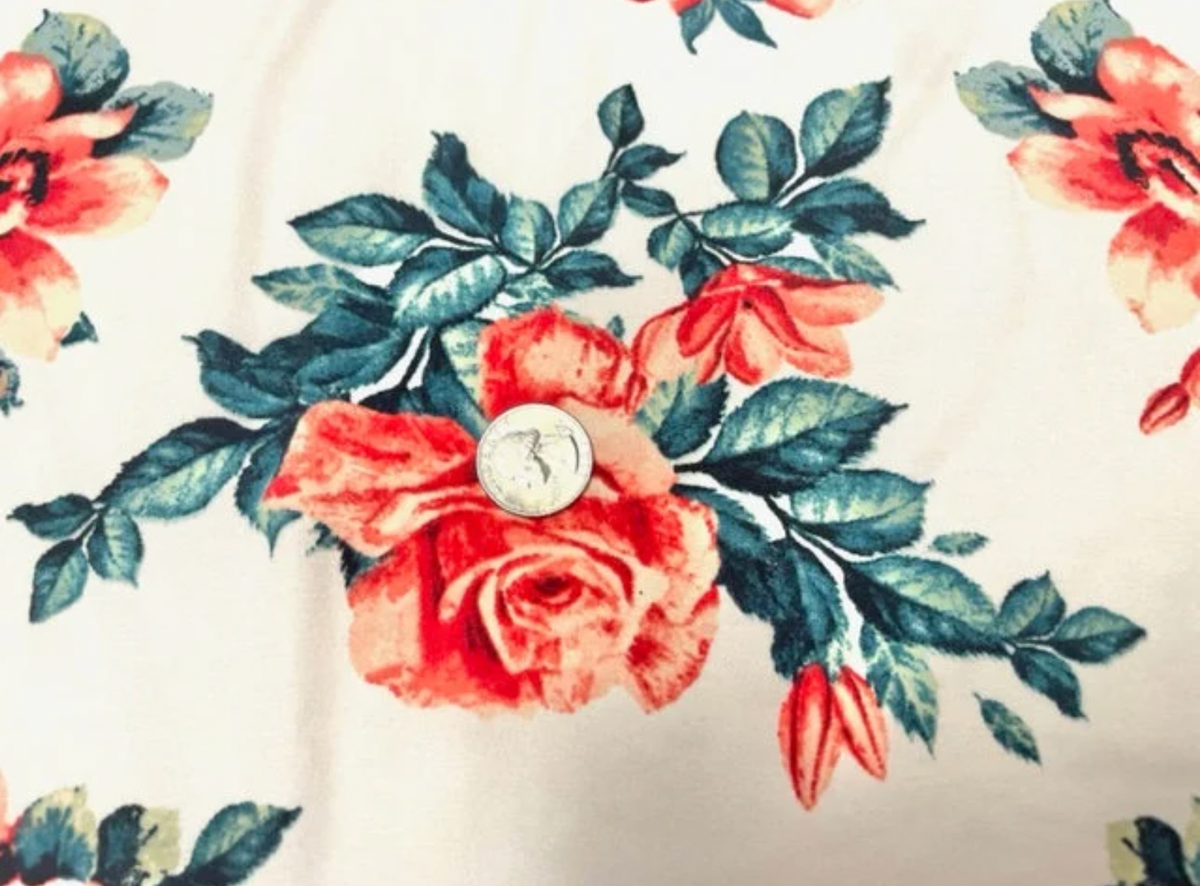 Classic Floral Rose DBP Print #758 Double Brushed Polyester Spandex Apparel Stretch Fabric 190 GSM 58"-60" Wide By The Yard