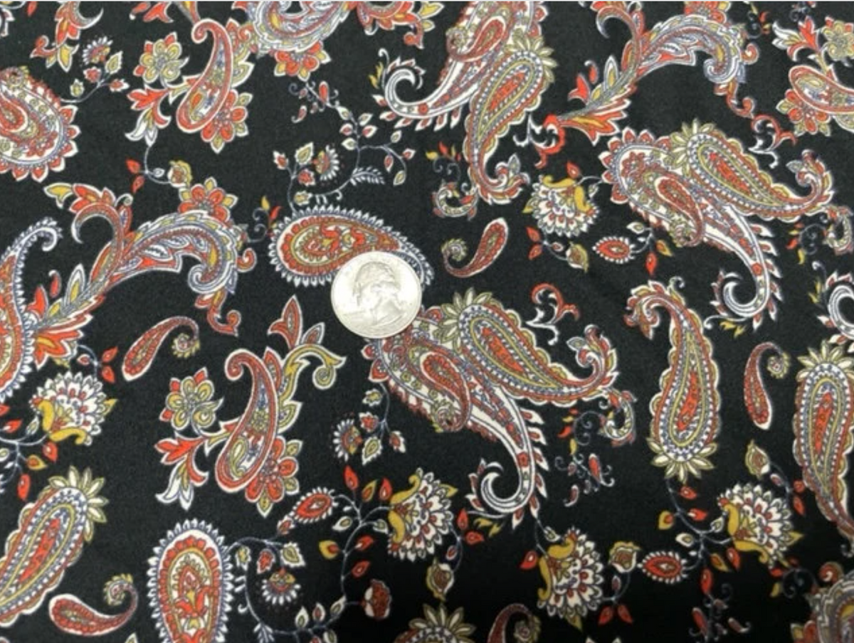 Paisley Western Floral DBP Print #762 Double Brushed Polyester Spandex Apparel Stretch Fabric 190 GSM 58"-60" Wide By The Yard