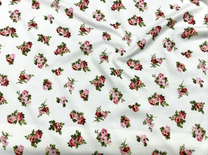 Classic Floral Rose White DBP Print #517 Double Brushed Polyester Spandex Apparel Stretch Fabric 190 GSM 58"-60" Wide By The Yard