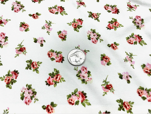 Classic Floral Rose White DBP Print #517 Double Brushed Polyester Spandex Apparel Stretch Fabric 190 GSM 58"-60" Wide By The Yard