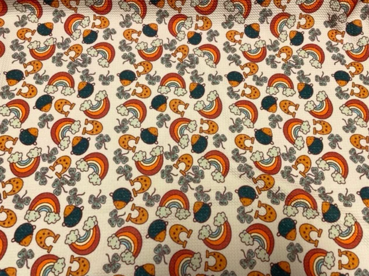 Brittany Frost Designs Clover Gold Bullet Print #842 Ribbed Scuba Double Knit Stretch Poly Spandex Apparel Craft Fabric 58"-60" Wide BTY