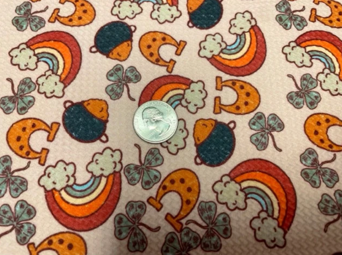 Brittany Frost Designs Clover Gold Bullet Print #842 Ribbed Scuba Double Knit Stretch Poly Spandex Apparel Craft Fabric 58"-60" Wide BTY