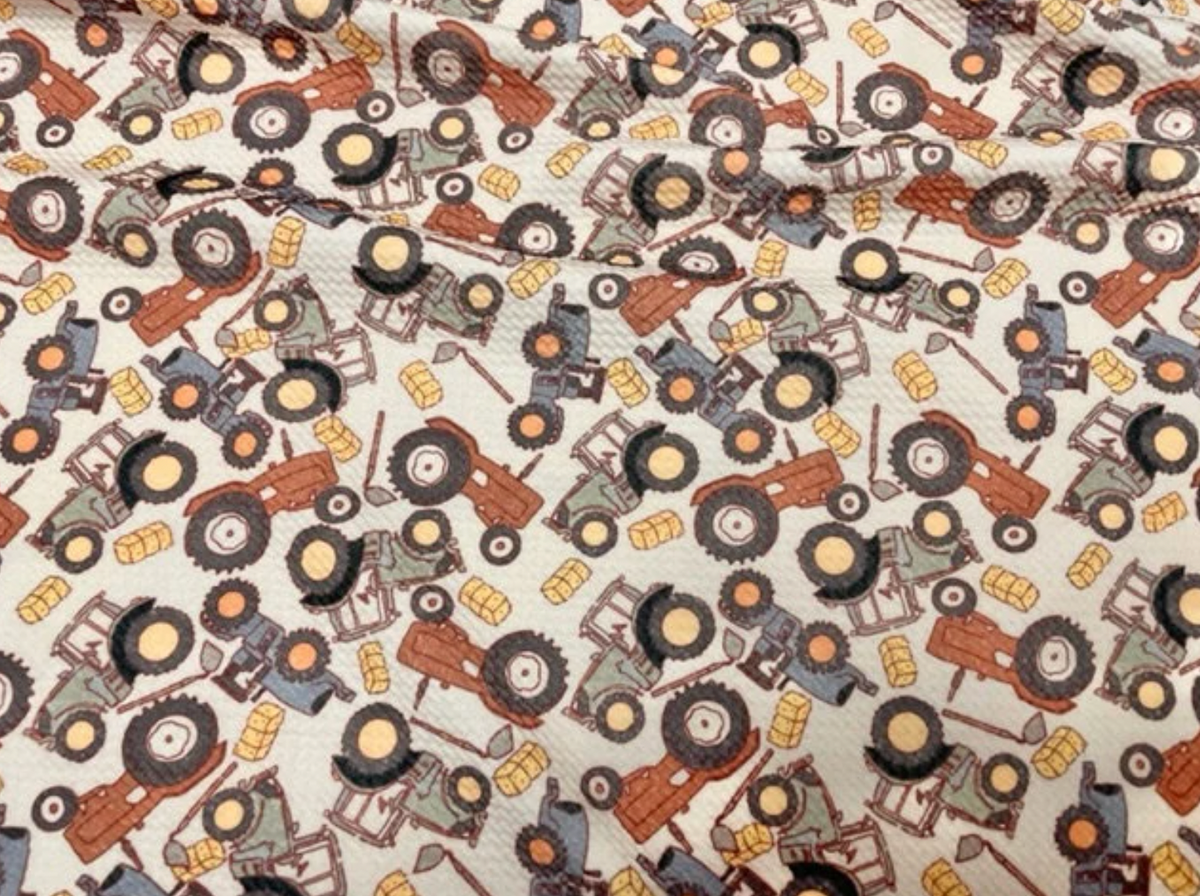 Brittany Frost Designs Tractors Bullet Print #780 Ribbed Scuba Double Knit Stretch Poly Spandex Apparel Craft Fabric 58"-60" Wide BTY