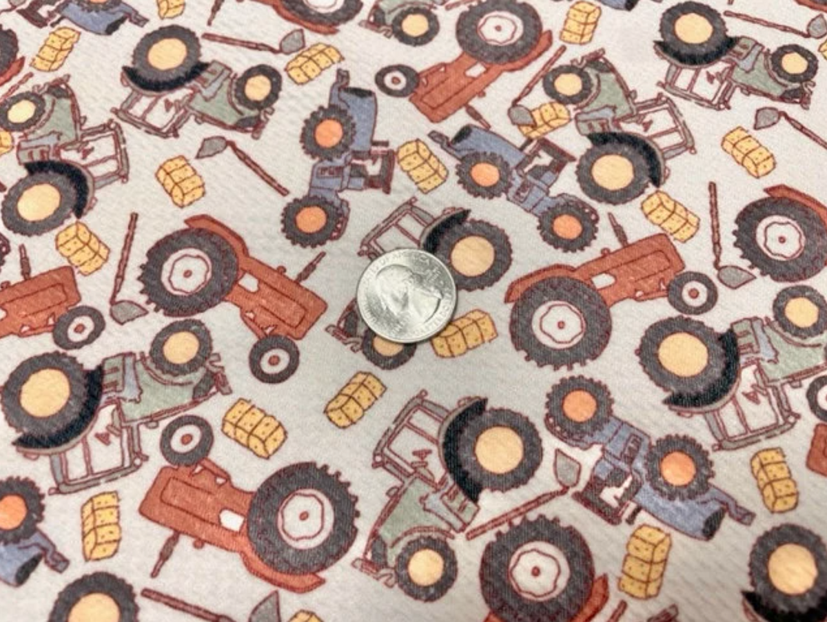 Brittany Frost Designs Tractors Bullet Print #780 Ribbed Scuba Double Knit Stretch Poly Spandex Apparel Craft Fabric 58"-60" Wide BTY