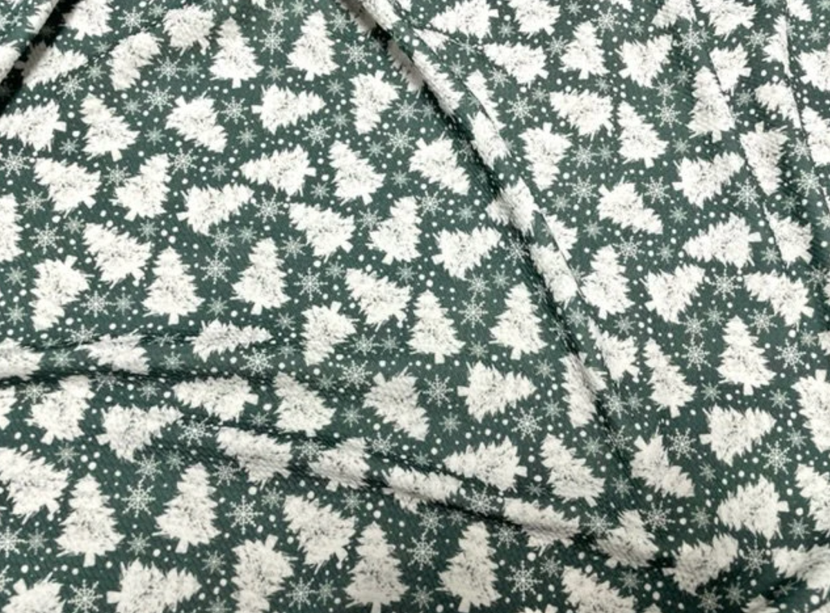 Brittany Frost Designs Xmas Trees Bullet Print #810 Ribbed Scuba Double Knit Stretch Poly Spandex Apparel Craft Fabric 58"-60" Wide BTY