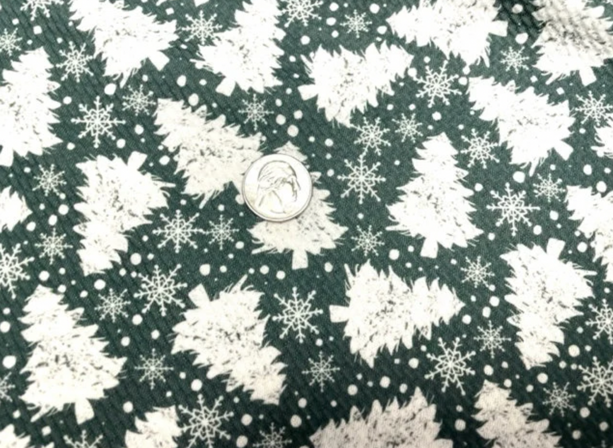 Brittany Frost Designs Xmas Trees Bullet Print #810 Ribbed Scuba Double Knit Stretch Poly Spandex Apparel Craft Fabric 58"-60" Wide BTY