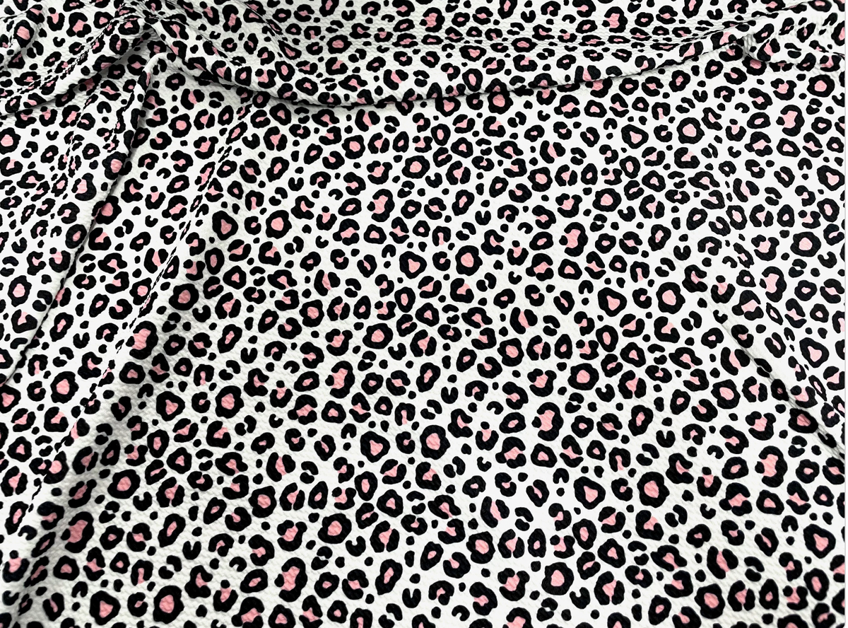 Leopard Pink White Bullet Print #515 Ribbed Scuba Techno Double Knit 2-Way Stretch Poly Spandex Apparel Craft Fabric 58"-60" Wide BTY
