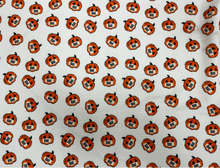 Load image into Gallery viewer, Masked Halloween Pumpkins Bullet Print #443 Ribbed Scuba Techno Double Knit 2-Way Stretch Poly Spandex Apparel Craft Fabric 58&quot;-60&quot; Wide BTY