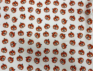 Masked Halloween Pumpkins Bullet Print #443 Ribbed Scuba Techno Double Knit 2-Way Stretch Poly Spandex Apparel Craft Fabric 58"-60" Wide BTY