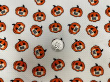 Load image into Gallery viewer, Masked Halloween Pumpkins Bullet Print #443 Ribbed Scuba Techno Double Knit 2-Way Stretch Poly Spandex Apparel Craft Fabric 58&quot;-60&quot; Wide BTY