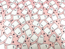 Load image into Gallery viewer, 8x3 Rib Brittany Frost Designs Pink Ghosts DBP Knit Print #296 Brushed Poly Spandex Stretch 190GSM Apparel Fabric 58"-60" Wide By The Yard