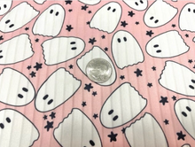 Load image into Gallery viewer, 8x3 Rib Brittany Frost Designs Pink Ghosts DBP Knit Print #296 Brushed Poly Spandex Stretch 190GSM Apparel Fabric 58"-60" Wide By The Yard