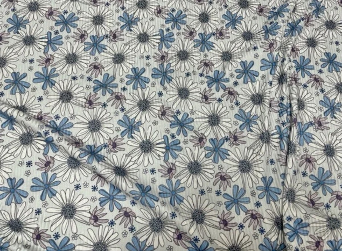 4x2 Rib Knit Brittany Frost Designs Winter Florals DBP Print #433 Double Brush Poly Spandex Stretch 190GSM Fabric 58"-60" Wide By The Yard