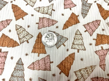 Load image into Gallery viewer, 4x2 Rib Knit Brittany Frost Designs Christmas Trees DBP Print #426 Double Brush Poly Spandex Stretch 190GSM Fabric 58&quot;-60&quot; Wide By The Yard