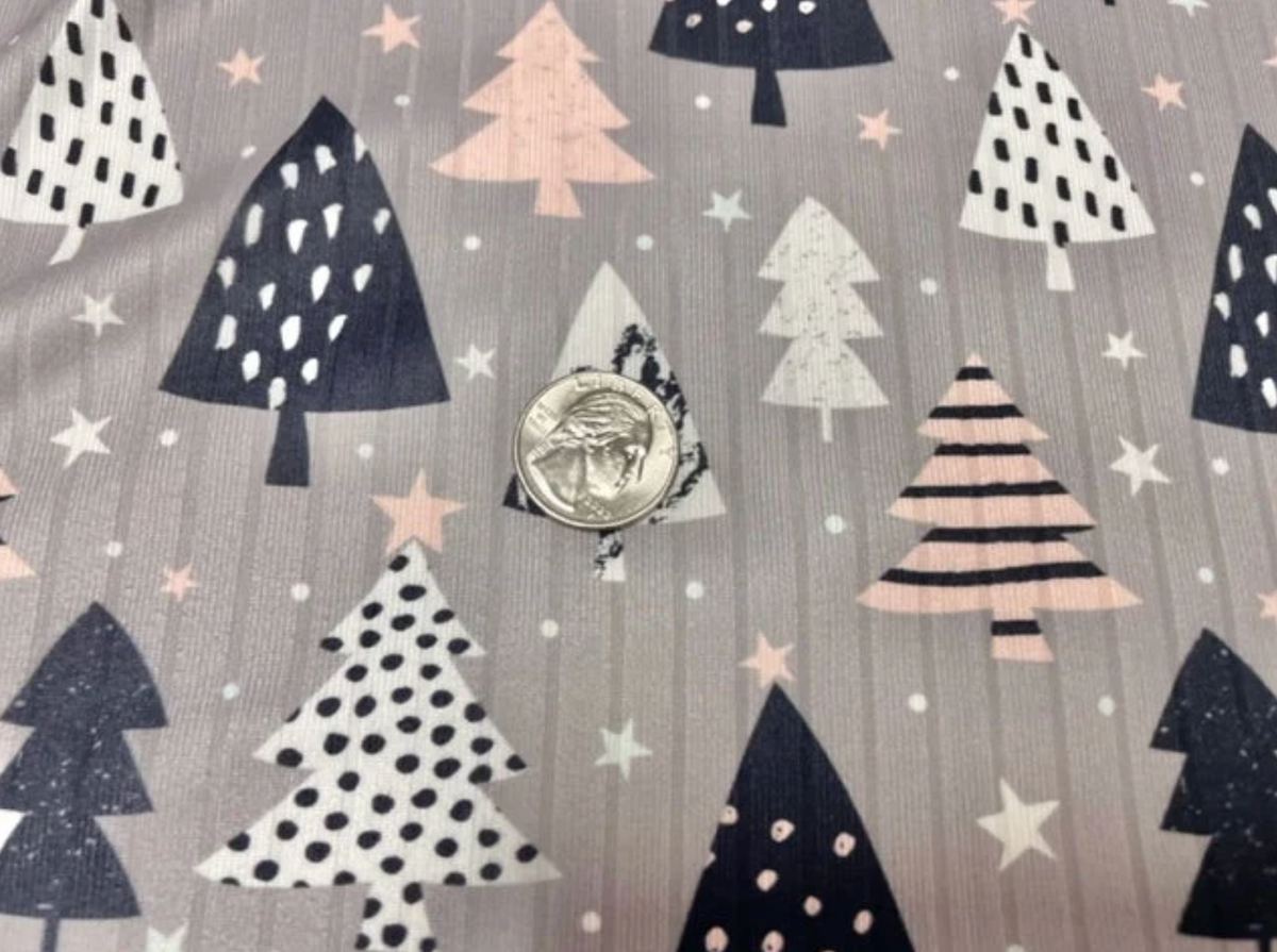 8x3 Buffalo Star Christmas Tree DBP Knit Print #415 Double Brushed Poly Spandex Stretch 190GSM Apparel Fabric 58"-60" Wide By The Yard