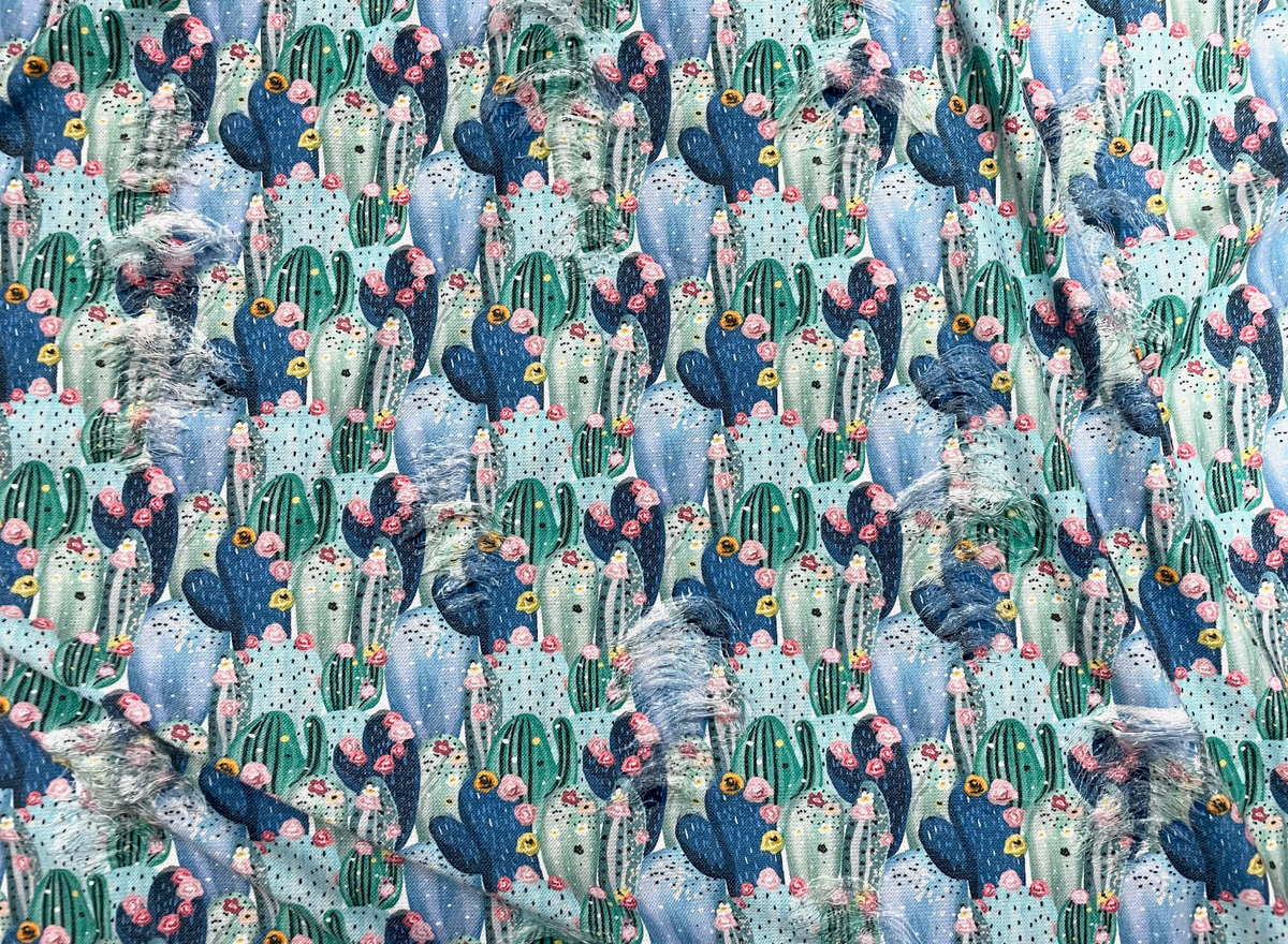 Succulent Cactus Distressed Denim Print #14 Polyester Rayon Spandex Stretch Apparel Fabric 58"-60" Wide By The Yard