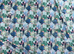 Succulent Cactus Distressed Denim Print #14 Polyester Rayon Spandex Stretch Apparel Fabric 58"-60" Wide By The Yard