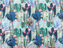 Load image into Gallery viewer, Succulent Cactus Distressed Denim Print #14 Polyester Rayon Spandex Stretch Apparel Fabric 58&quot;-60&quot; Wide By The Yard