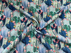 Pastel Cactus Succulent Bullet Print #544 Ribbed Scuba Techno Double Knit 2-Way Stretch Poly Spandex Apparel Craft Fabric 58"-60" Wide BTY