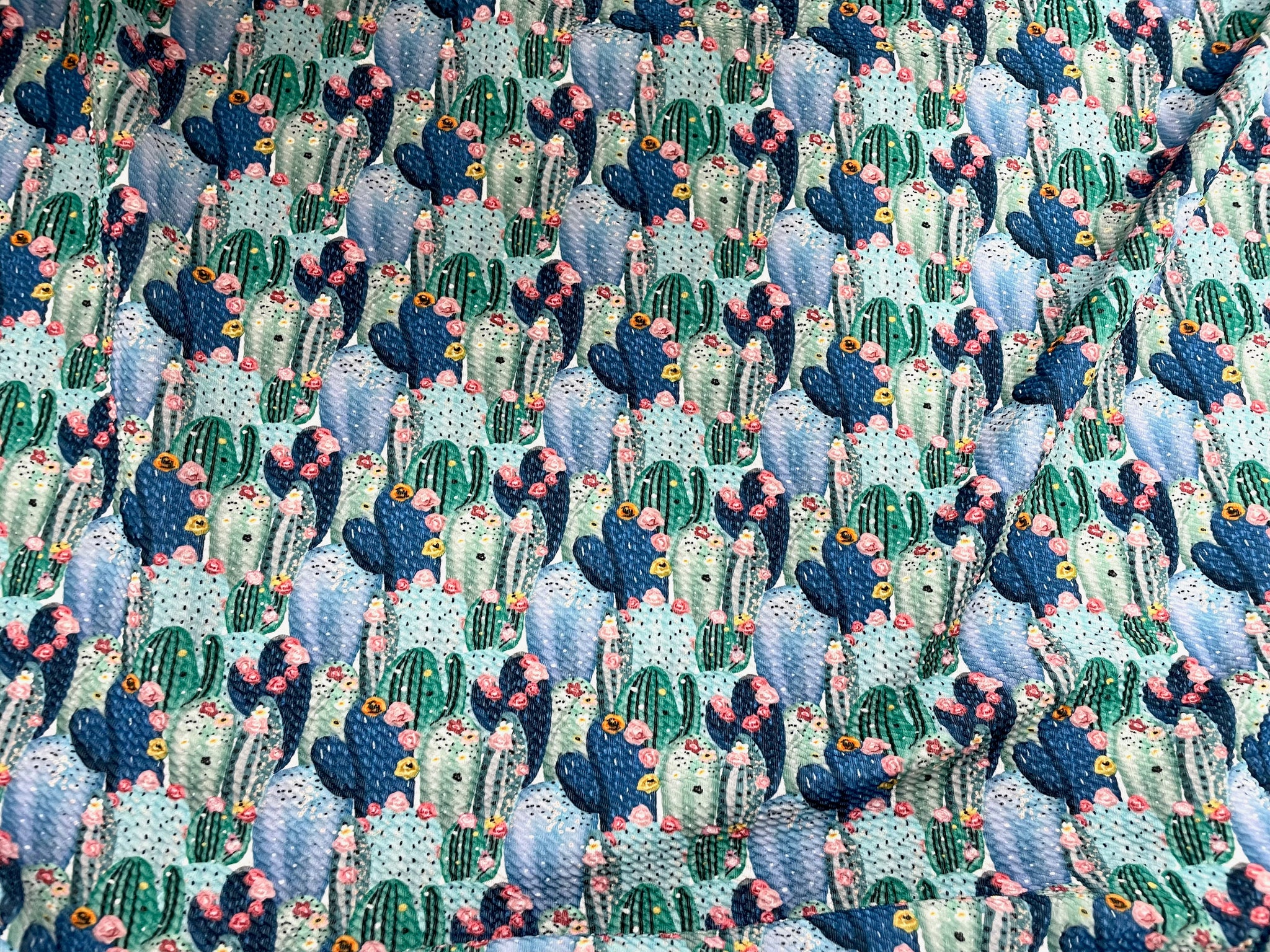 succulent print fabric Pastel Cactus Succulent Bullet Print #544 Ribbed Scuba Techno Double K – Fabrics Universe