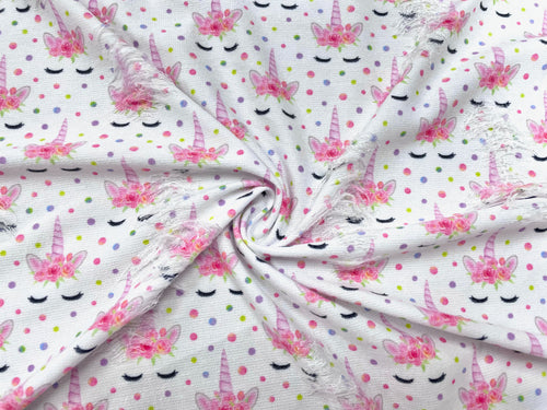 Unicorn Polka Dot Distressed Denim Print #23 Polyester Rayon Spandex Stretch Apparel Fabric 58