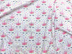 Unicorn Polka Dot Distressed Denim Print #23 Polyester Rayon Spandex Stretch Apparel Fabric 58"-60" Wide By The Yard