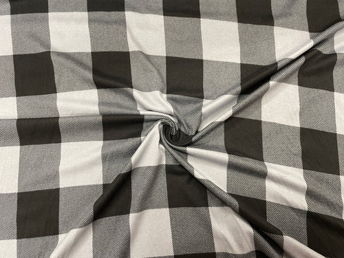 Buffalo Plaid Gray Black DBP Print #340 Double Brushed Polyester Spandex Apparel Stretch Fabric 190 GSM 58
