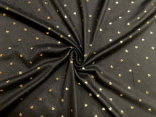 Load image into Gallery viewer, Metallic Gold Hearts DBP Print #348 Double Brushed Polyester Spandex Apparel Stretch Fabric 190 GSM 58&quot;-60&quot; Wide By The Yard